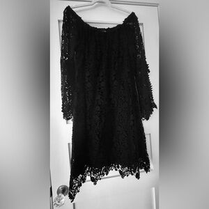 Rockwell Tharp Crochet Fully Lined Midi Dress Bell Sleeves w/Ties